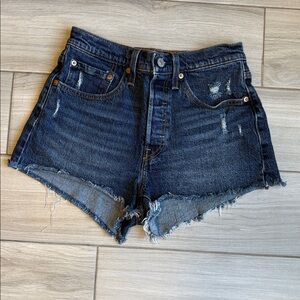 Levi's Dark Blue Distressed 501 Jean Shorts